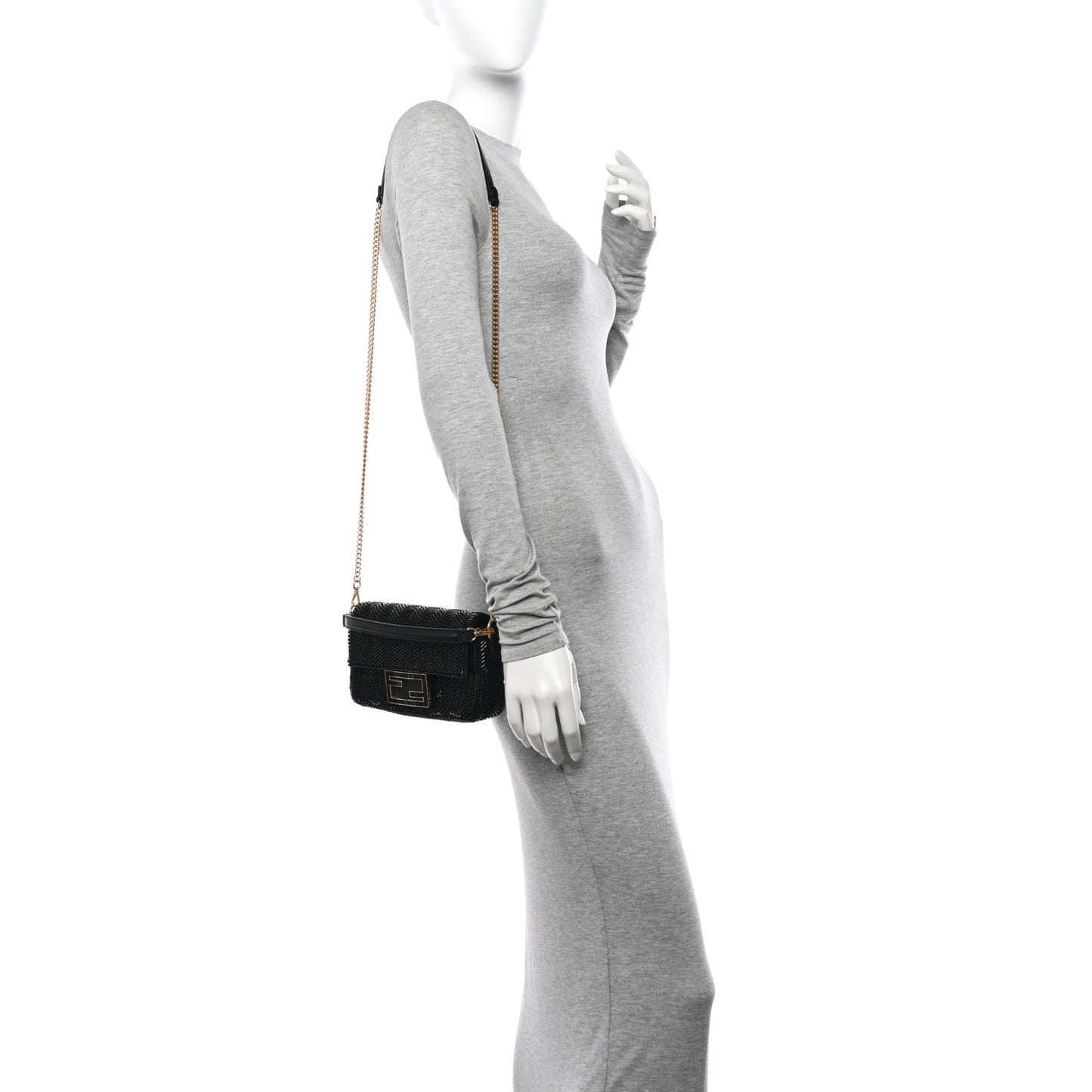 Enamel Nappa Beaded Woven Mini Baguette Black