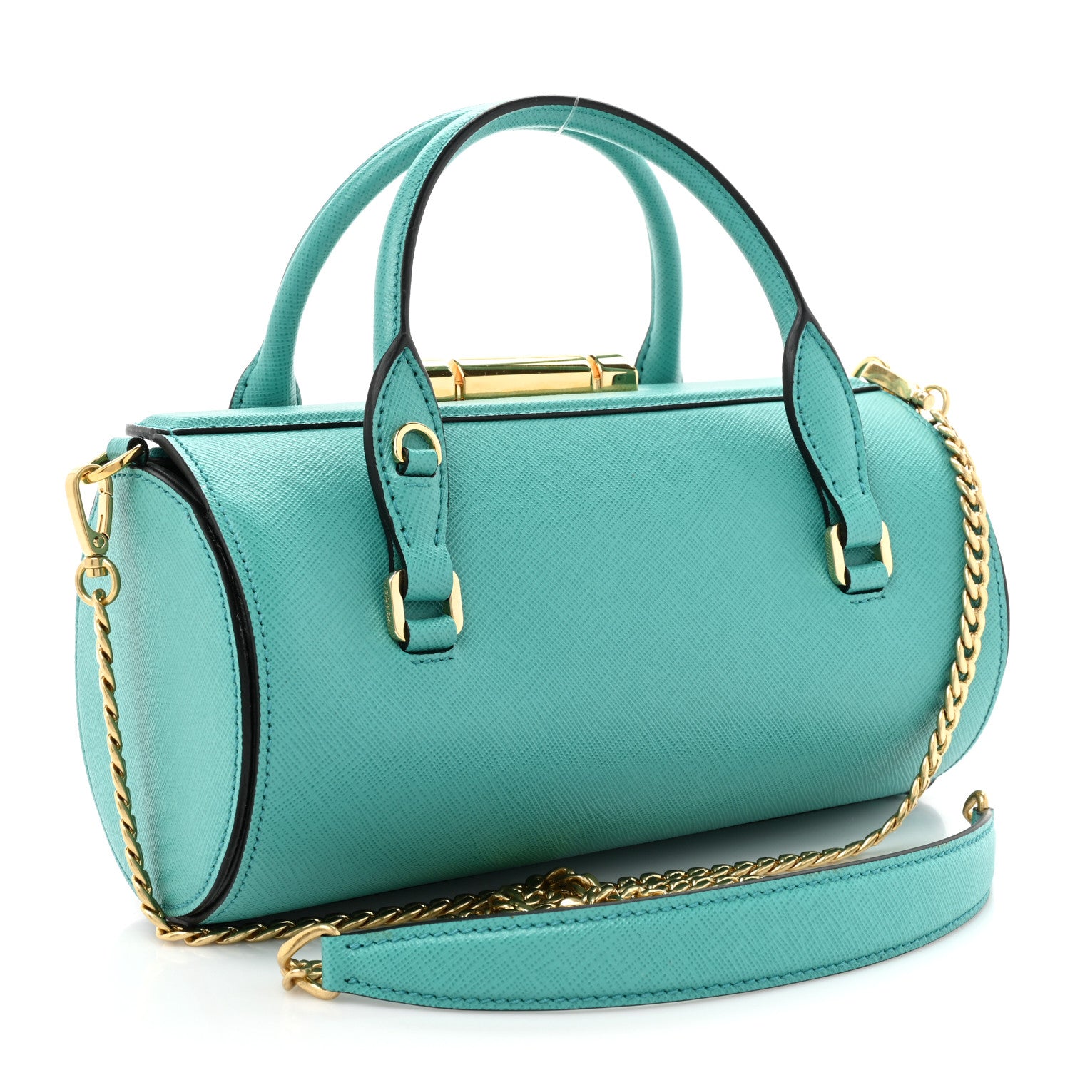 Prada Saffiano Mini Sybille Barrel Bag Blue 3 of 9