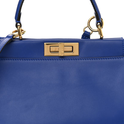 Fendi Vitello Morgan Fabric Jacquard Pequin Medium Peekaboo Iconic Satchel Blue Neon Tobacco 10 of 13