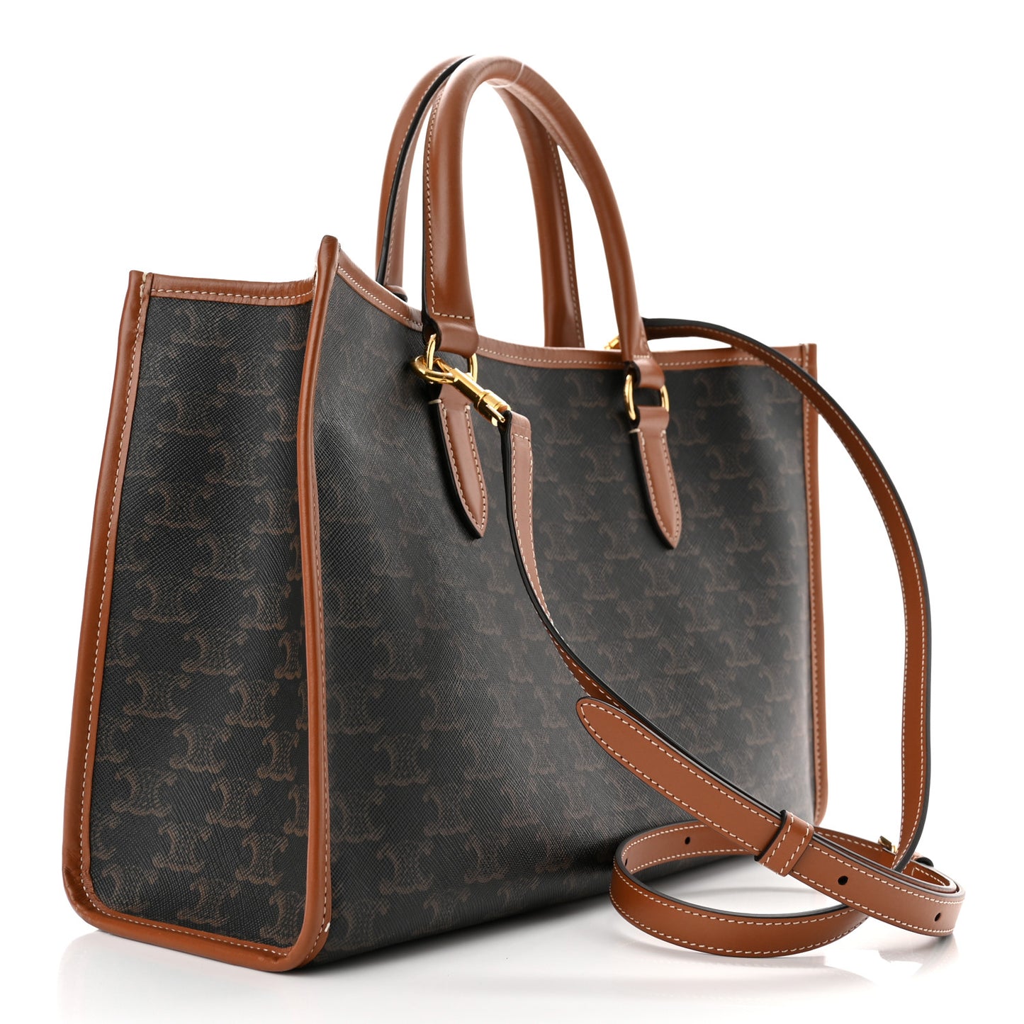 Triomphe Canvas Calfskin Mini Horizontal Cabas Tan