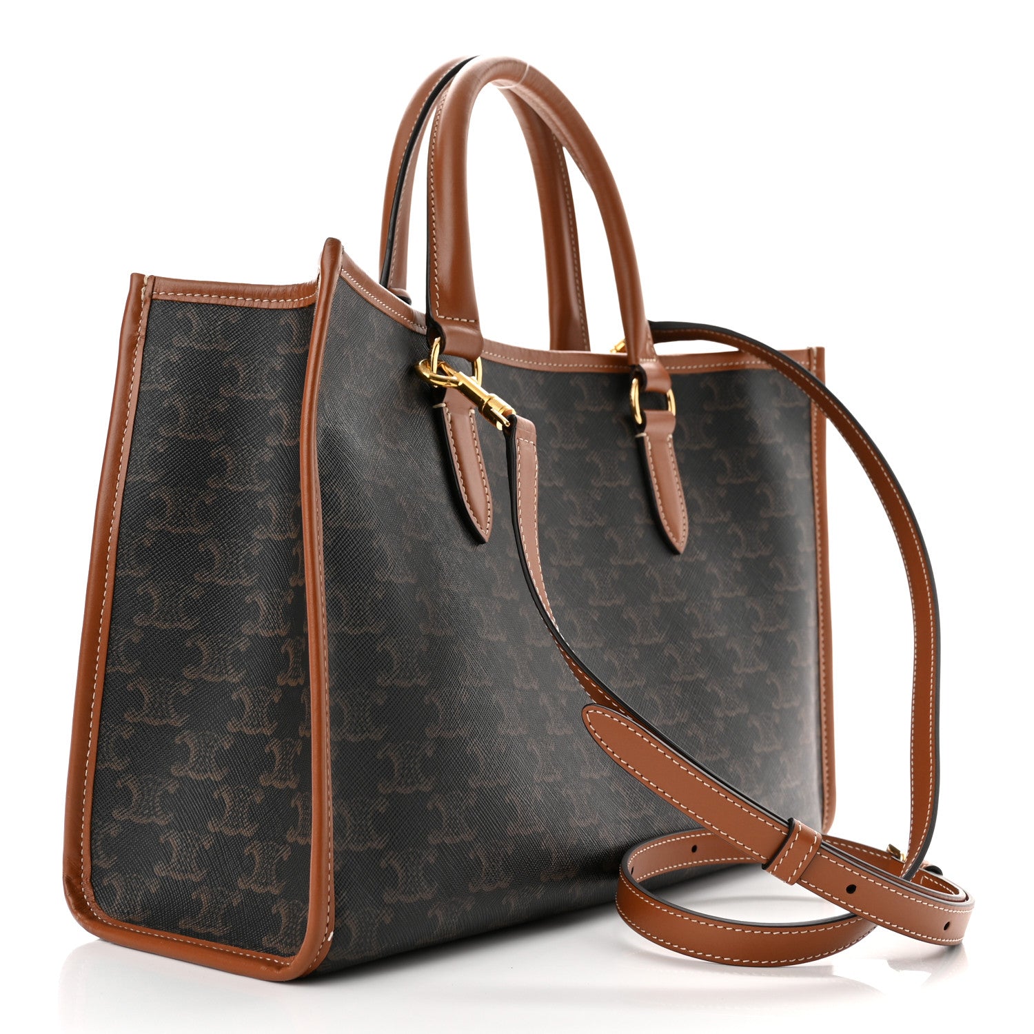 Celine Triomphe Canvas Calfskin Mini Horizontal Cabas Tan 3 of 9