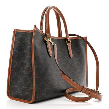 Celine Triomphe Canvas Calfskin Mini Horizontal Cabas Tan 3 of 9