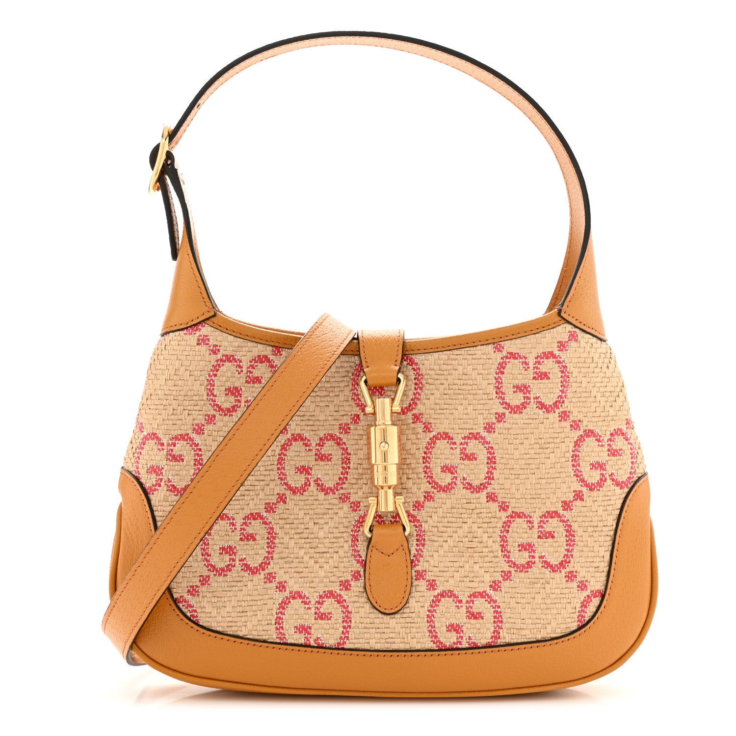 Gucci Raffia Textured Dollar Calfskin GG Monogram Small Jackie 1961 Hobo Natural Bright Hibiscus Sun Oil 1 of 12