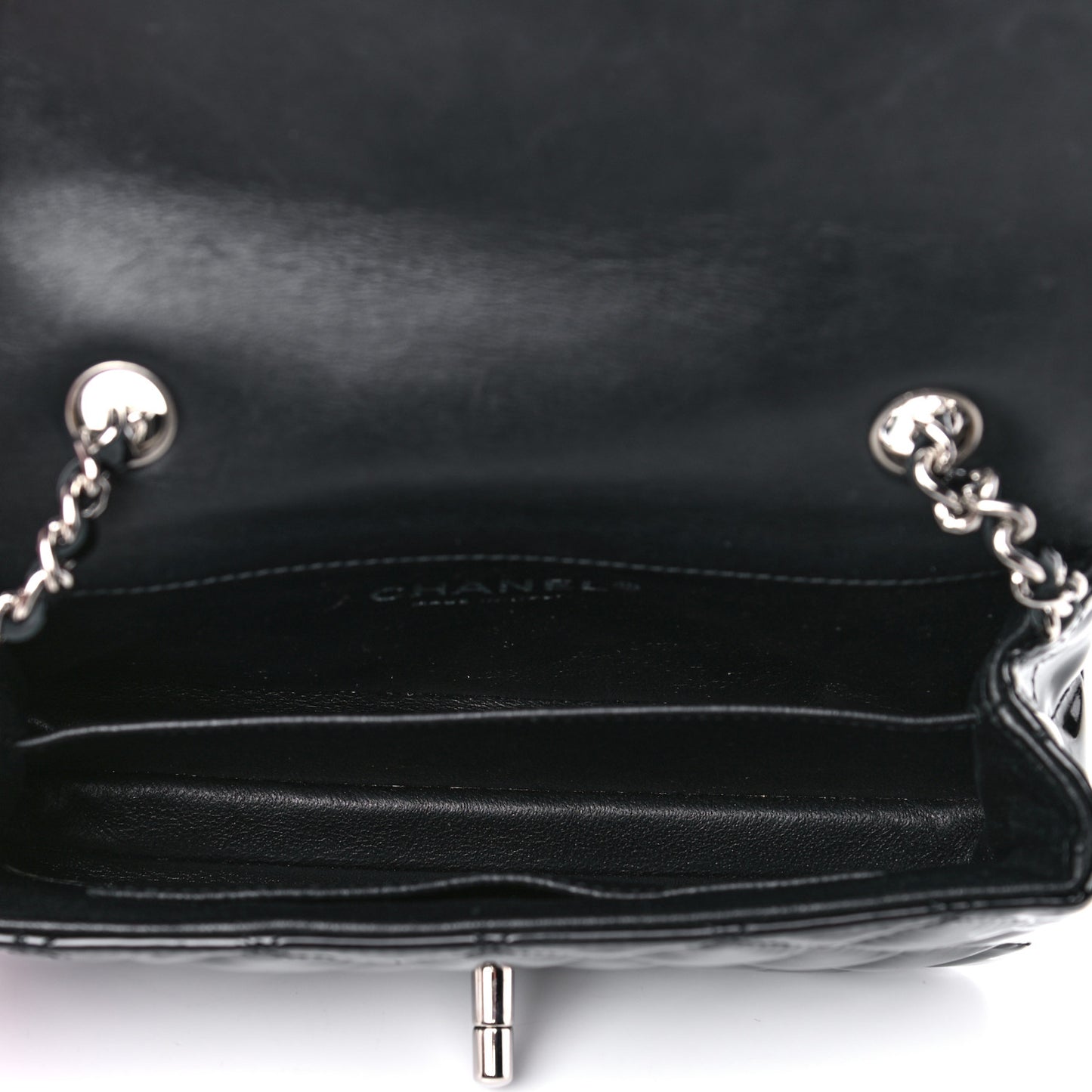 Patent Calfskin Quilted Extra Mini Rectangular Flap Black