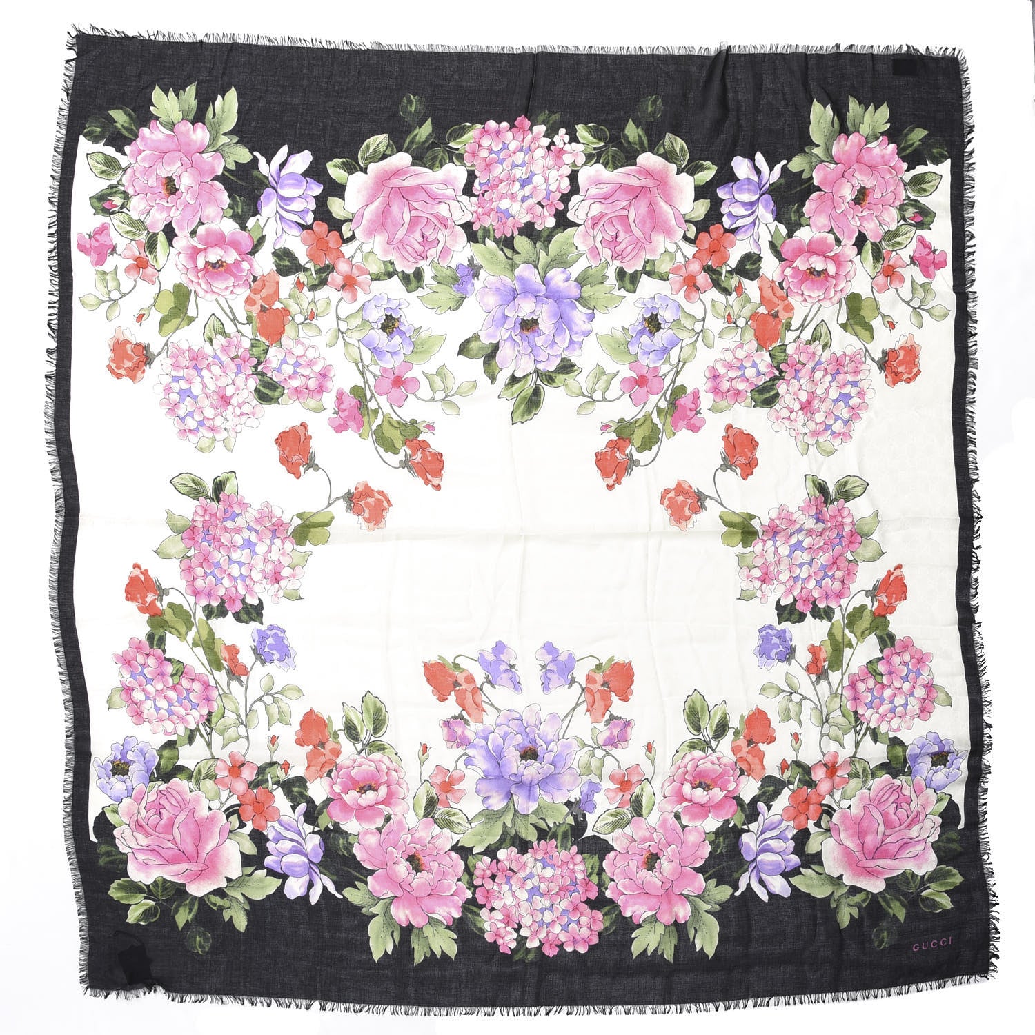 Gucci Wool Silk Rising Flowers Square Shawl White 1 of 4