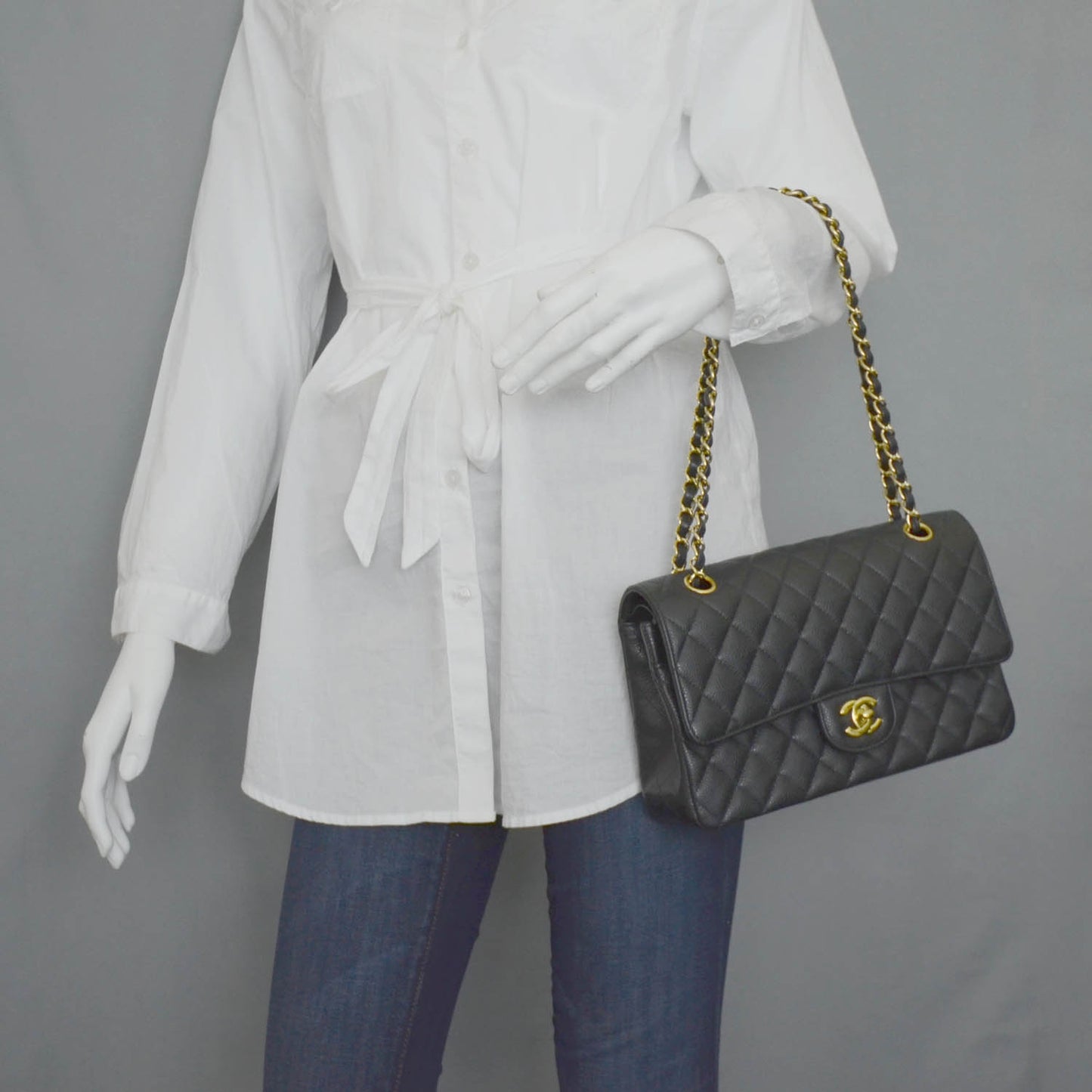 Caviar Quilted Medium Double Flap Black