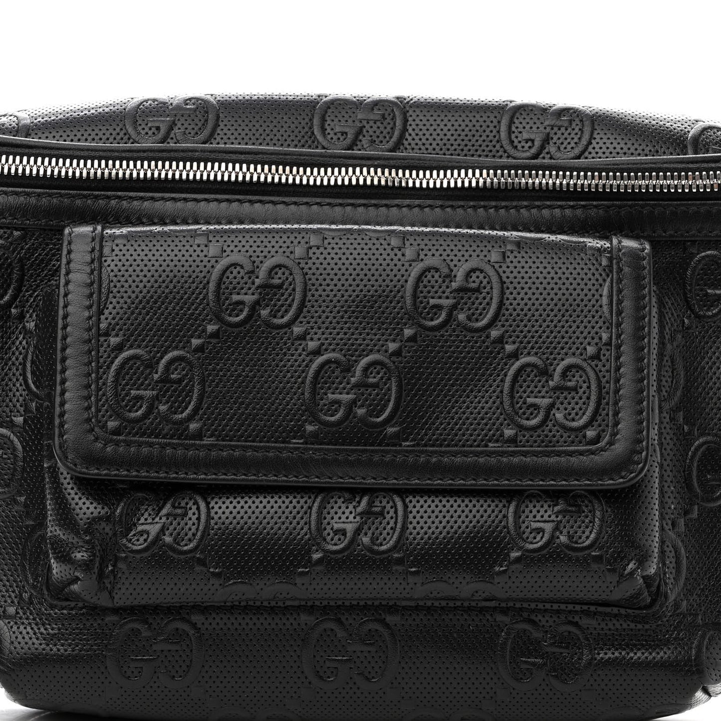 Calfskin GG Tennis Embossed Pocket Belt Bag Black