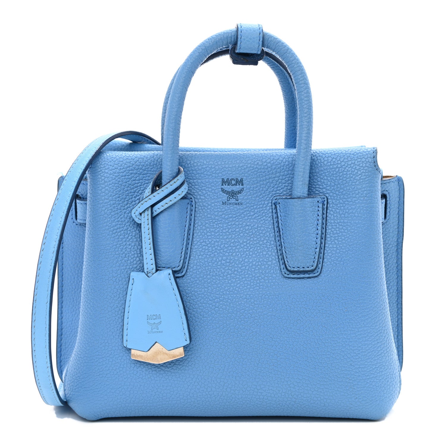 MCM Grained Calfskin Mini Milla Tote Tile Blue 1 of 7