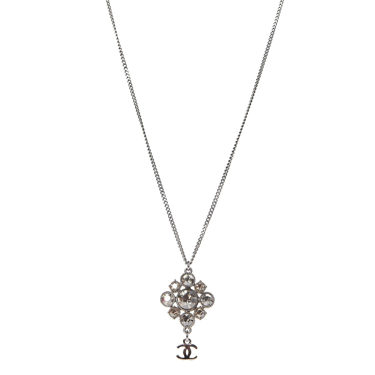 Crystal CC Drop Pendant Necklace Silver
