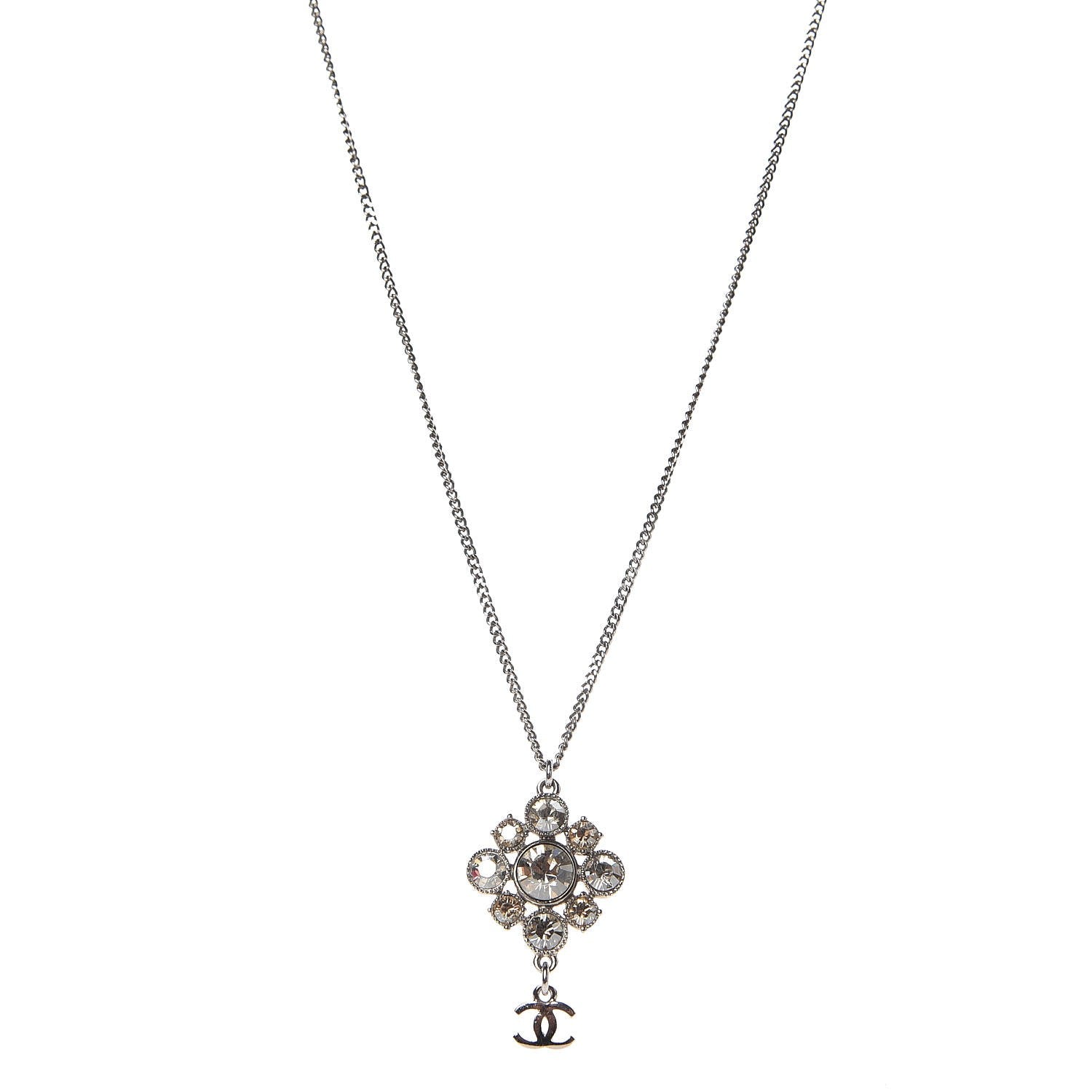 Chanel Crystal CC Drop Pendant Necklace Silver 1 of 4