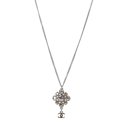 Chanel Crystal CC Drop Pendant Necklace Silver 1 of 4