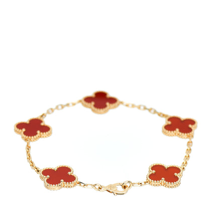 Van Cleef & Arpels 18K Yellow Gold Carnelian 5 Motifs Vintage Alhambra Bracelet 3 of 5