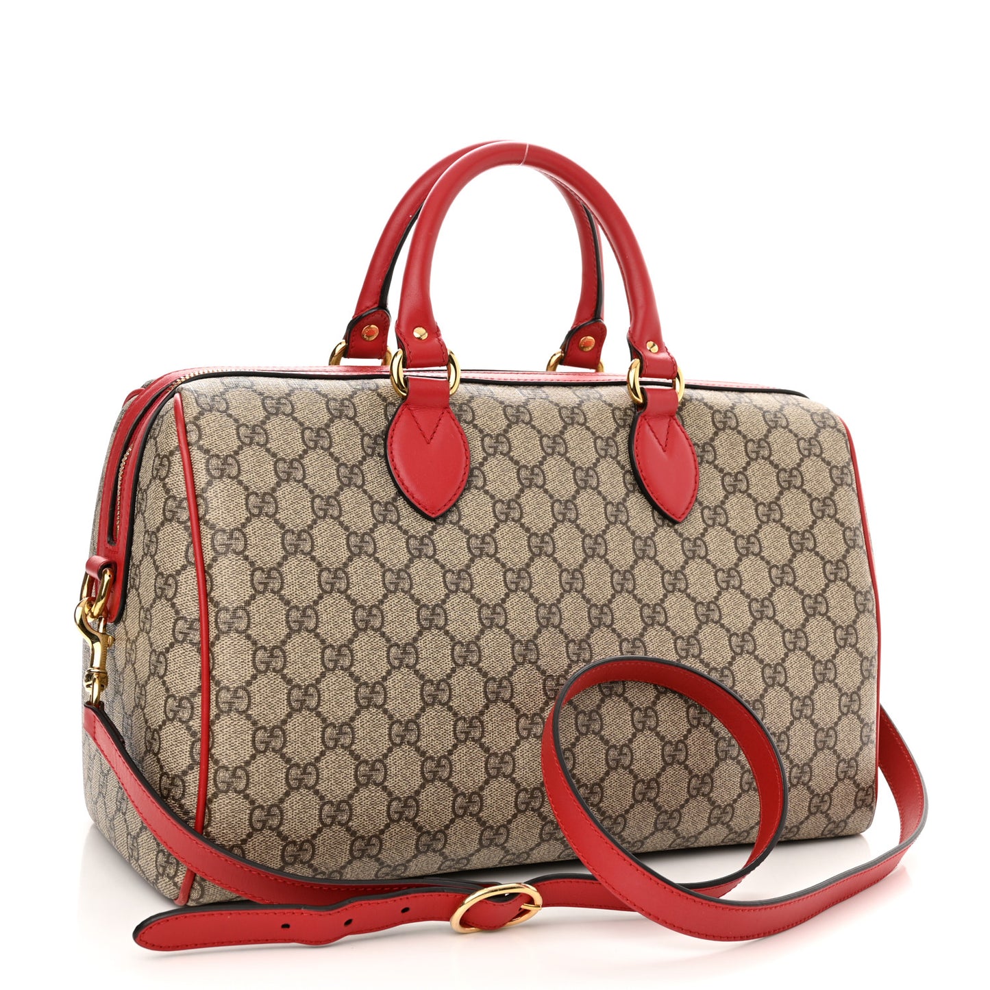 GG Supreme Monogram Kingsnake Heart Embroidered Medium Boston Hibiscus Red