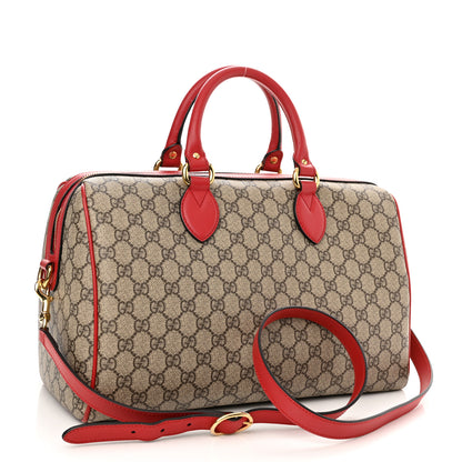 Gucci GG Supreme Monogram Kingsnake Heart Embroidered Medium Boston Hibiscus Red 3 of 12