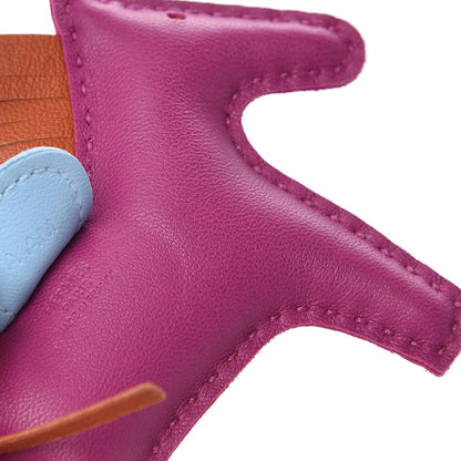 Hermes Milo Lambskin Grigri Rodeo Horse Bag Charm PM Rose Pourpre Cornaline Celeste 3 of 5