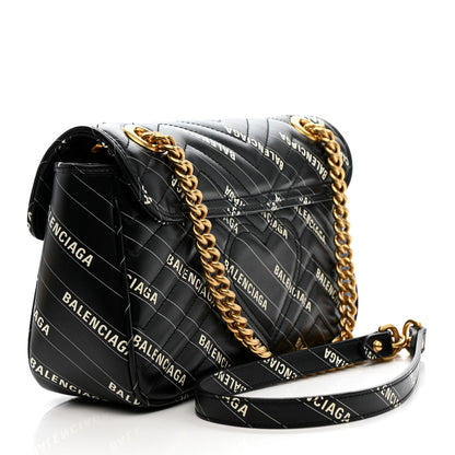Gucci X BALENCIAGA Calfskin Matelasse Logo Print Small GG Marmont Shoulder Bag Black 3 of 11