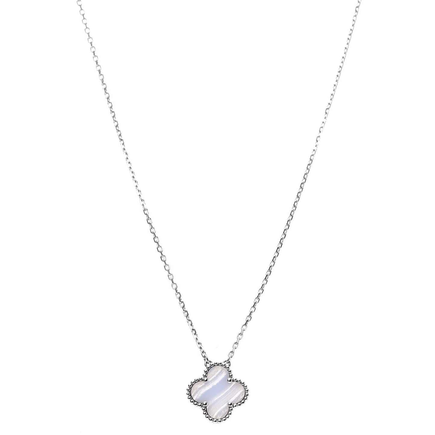 18K White Gold Chalcedony Vintage Alhambra Pendant Necklace