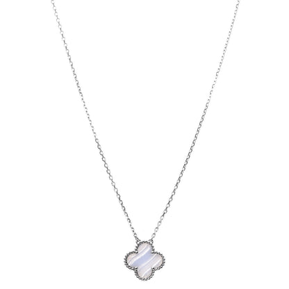 Van Cleef & Arpels 18K White Gold Chalcedony Vintage Alhambra Pendant Necklace 1 of 7