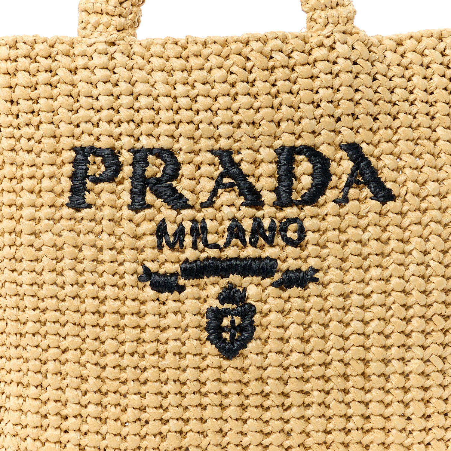 Prada Yarn Raffia Effect Crochet Embroidered Small Logo Tote Naturale 9 of 12