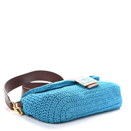 Fendi Fabric Crochet Vitello Grace Plexiglass Baguette Cyber Blue Ghianda 4 of 10