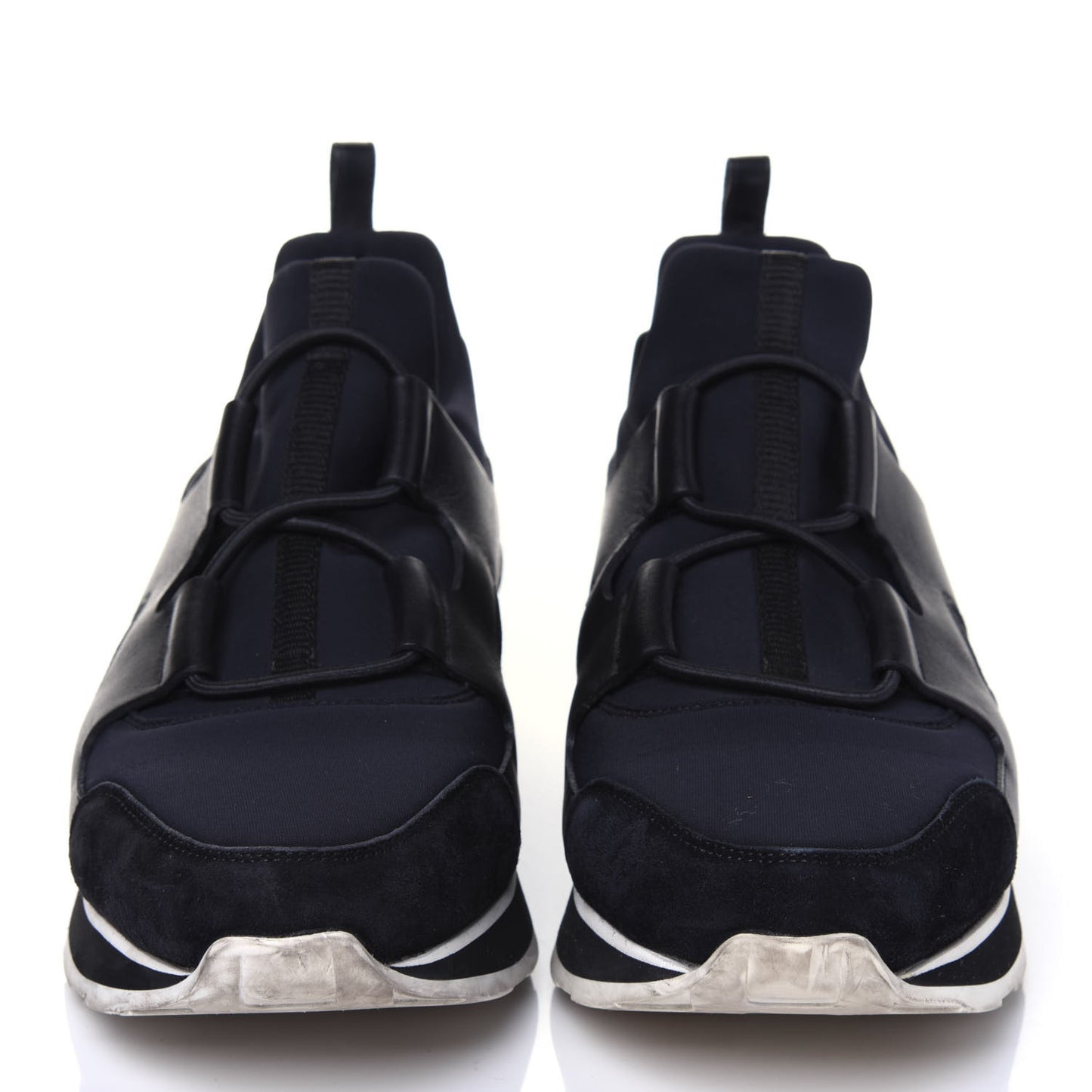 Technical Canvas Calfskin Goatskin Womens Player Sneakers 38 Marine Black