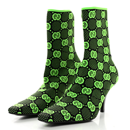 Gucci Technical Jersey Knit GG Monogram Square G 75mm Ankle Boots 36.5 Black Neon Green 3 of 7