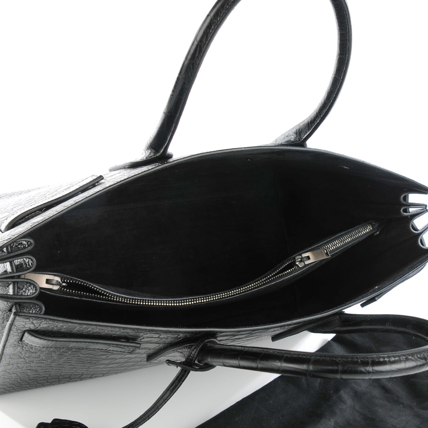 Calfskin Crocodile Embossed Large Sac De Jour Carryall Black