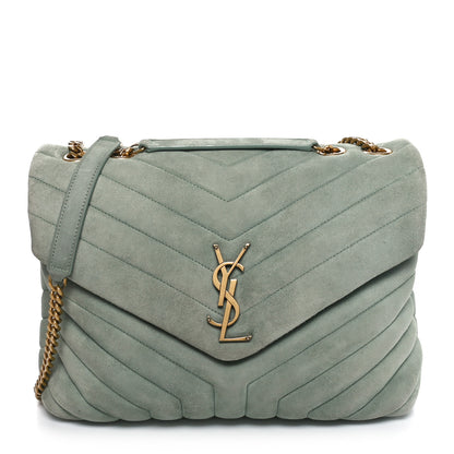 Saint Laurent Suede Y Quilted Monogram Medium Loulou Chain Satchel Vert Opaline 1 of 10