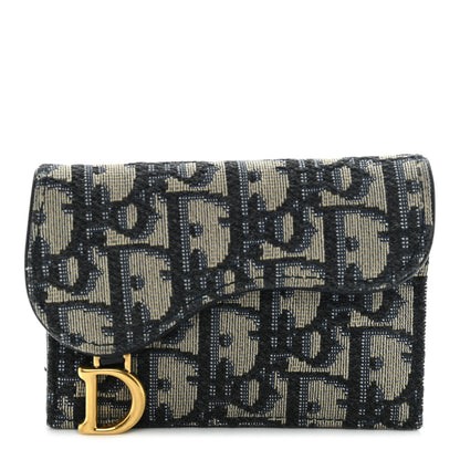Christian Dior Oblique Saddle Card Holder Blue 1 of 8