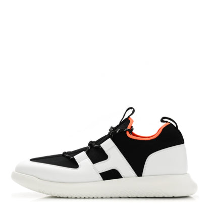 Hermes Technical Canvas Calfskin Mens Duel Sneakers 45 White Black 1 of 8