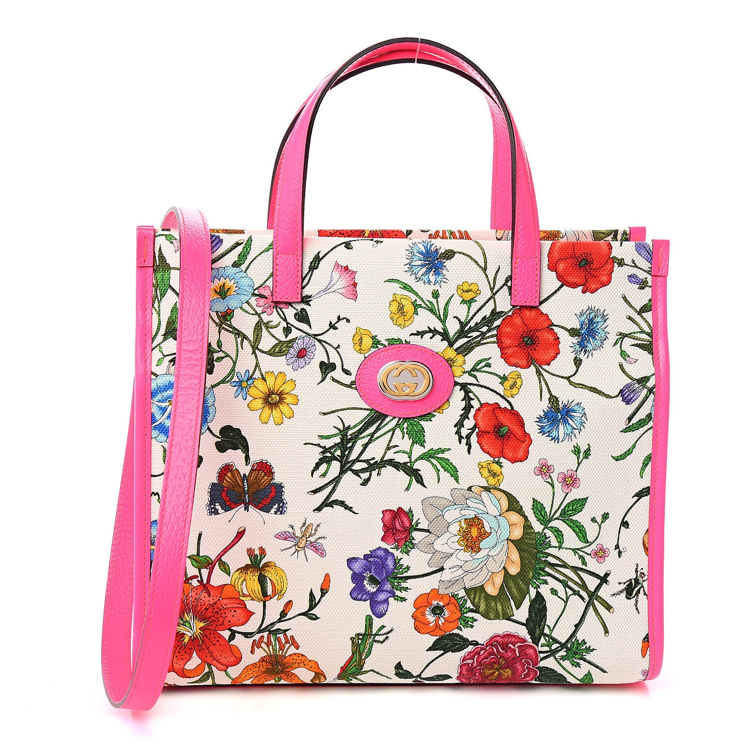 Gucci Canvas Medium Flora Tote Fuchsia 1 of 12
