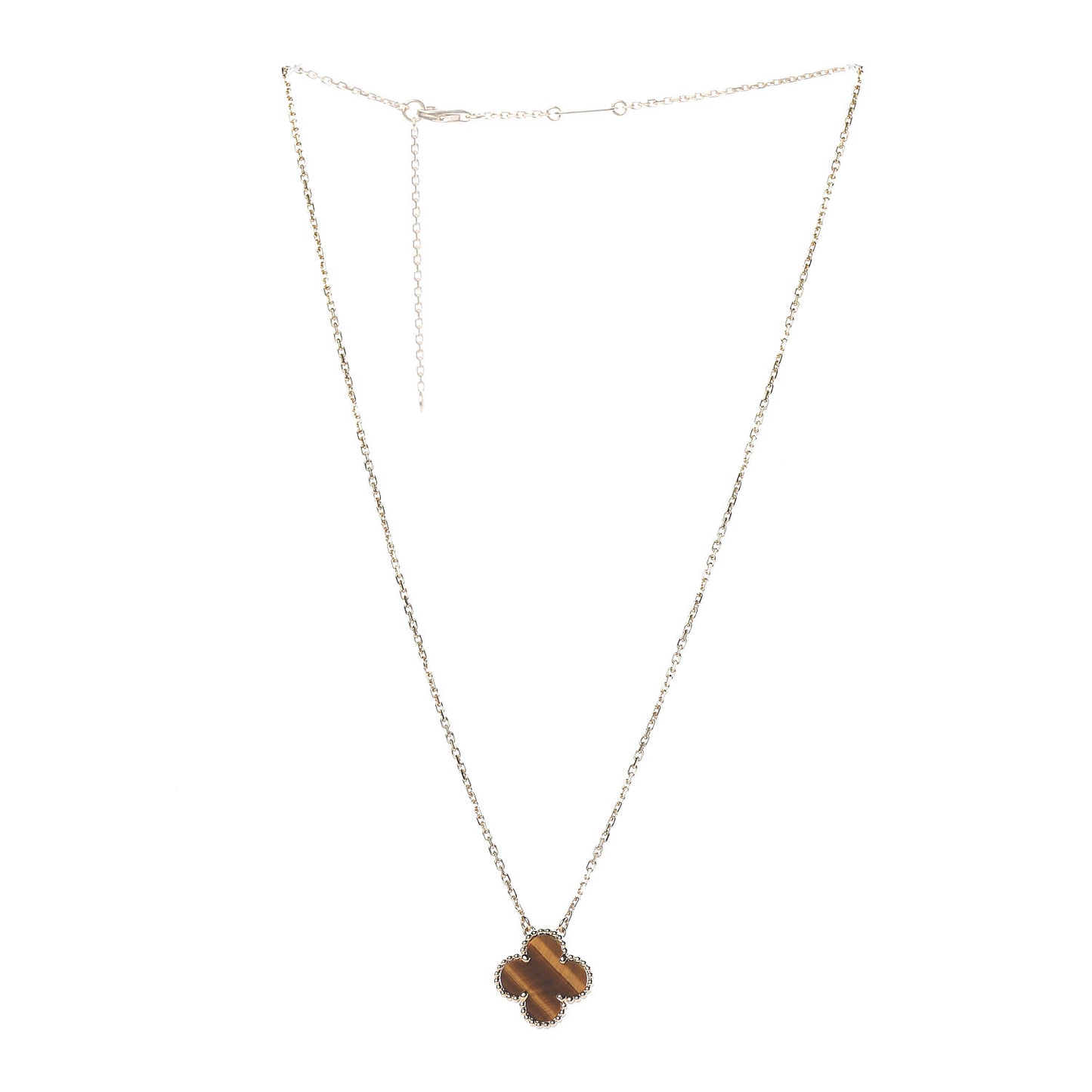 18K Yellow Gold Tiger Eye Vintage Alhambra Pendant Necklace