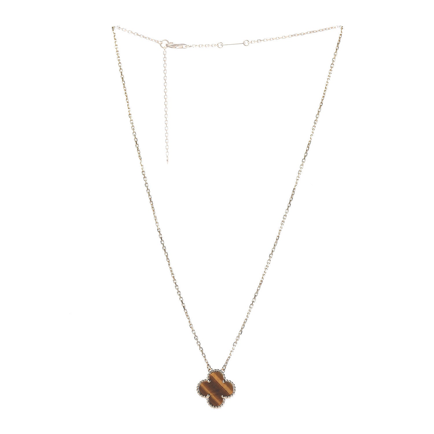 Van Cleef & Arpels 18K Yellow Gold Tiger Eye Vintage Alhambra Pendant Necklace 3 of 7