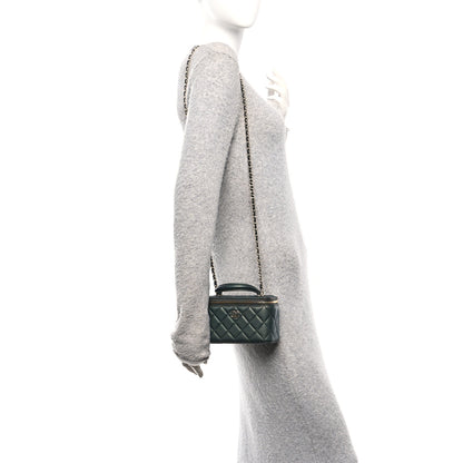 Chanel Iridescent Lambskin Quilted Small Top Handle Vanity Case With Chain Green 2 of 10