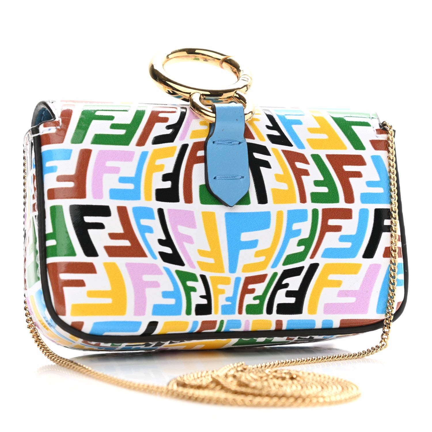 Fendi X SARAH COLEMAN Vitello Liberty Ceylon Micro FF Fish Eye Embossed Nano Baguette Charm Multicolor Cyber Blue 3 of 11