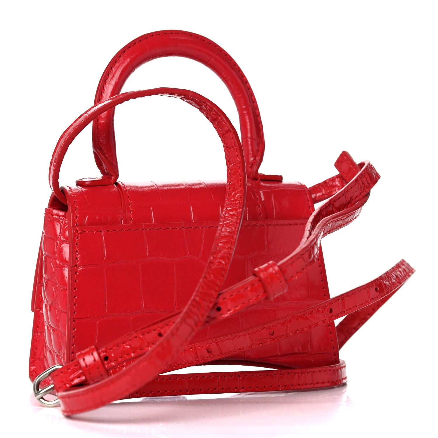 Balenciaga Shiny Calfskin Tonal B Crocodile Embossed Hourglass Top Handle Bag Mini Bright Red 3 of 12