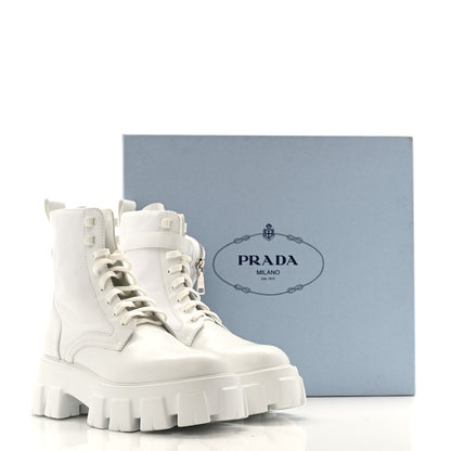 Prada Spazzolato Rois Re-Nylon Metal Triangle Logo Monolith Pouch Pocket 55mm Boots 40 White 13 of 13