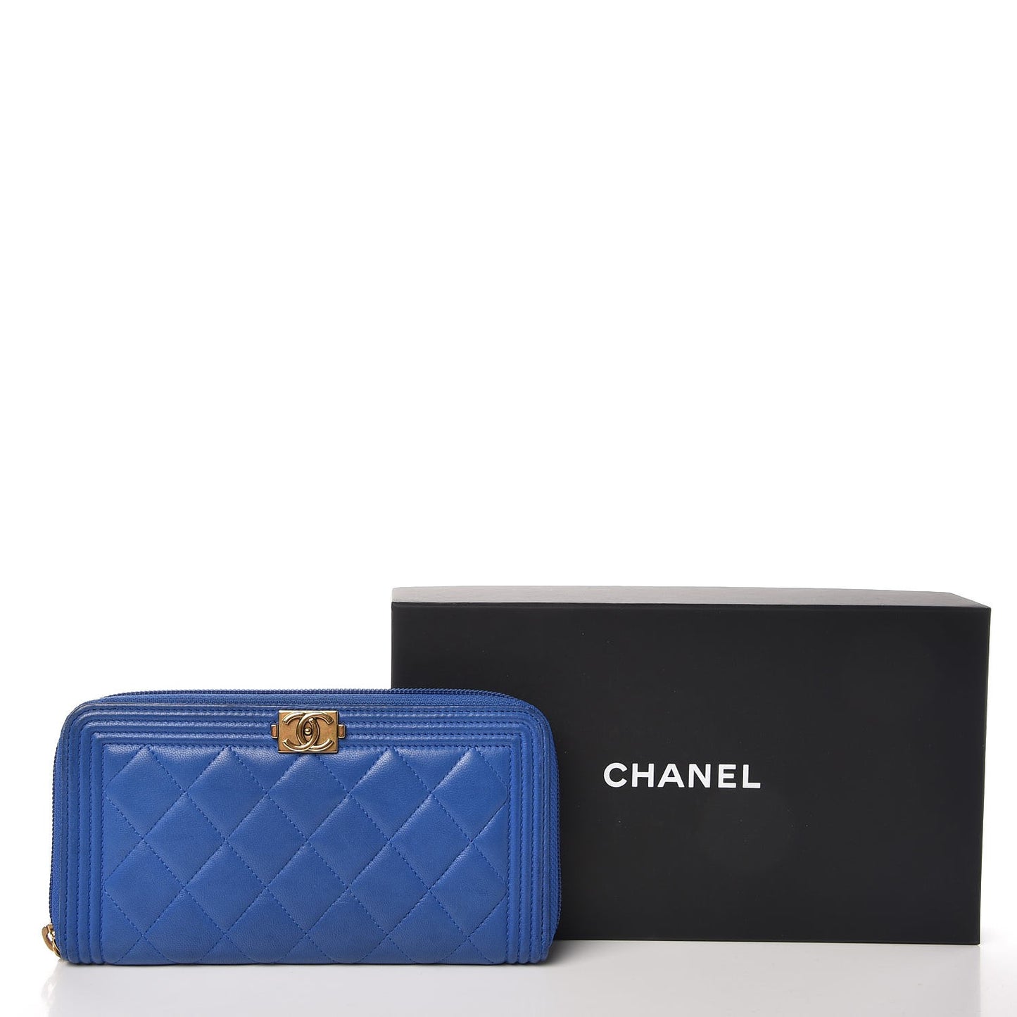 Lambskin Quilted Boy Zip Around Wallet Blue