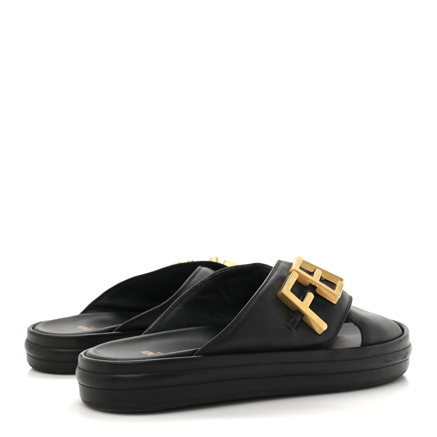 Vitello Womens Fendigraphy Slide Sandals 38.5 Black