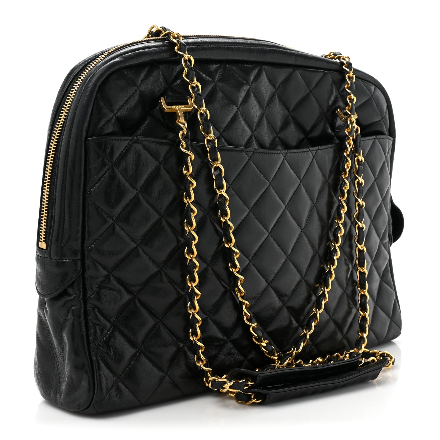 Lambskin Quilted Large Camera Case Black