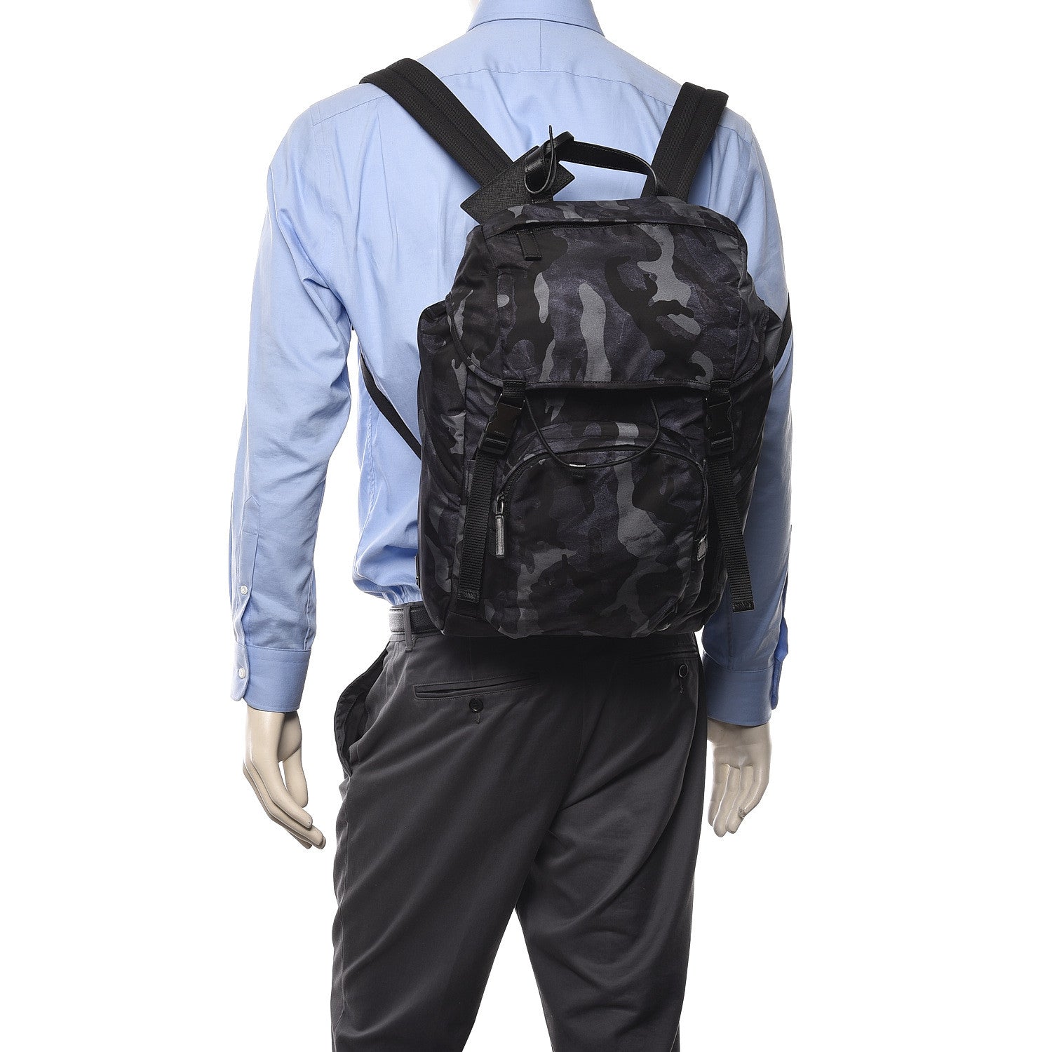 Prada Tessuto Nylon Camouflage Print Double Buckle Backpack Fumo 2 of 11