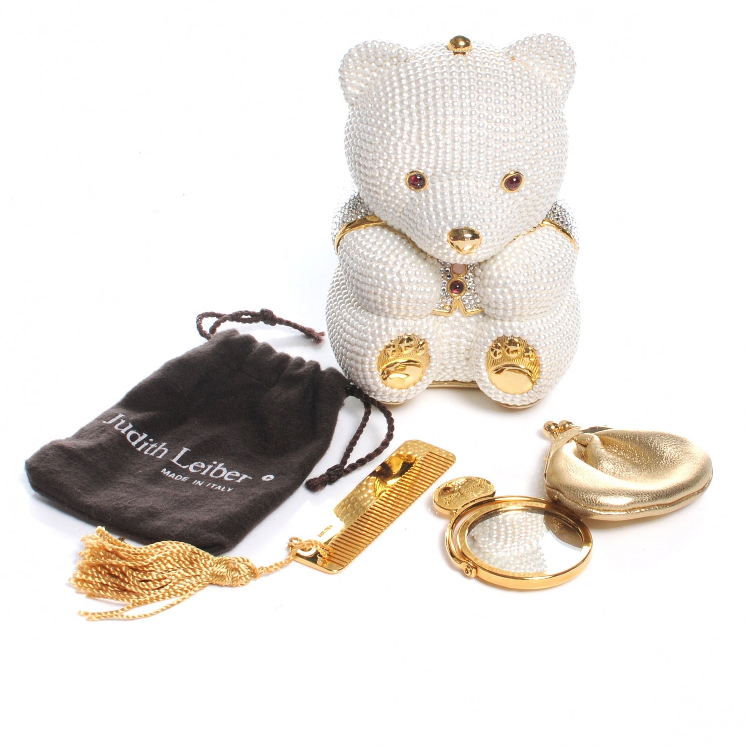 Judith Leiber Pearl Crystal Sweetheart Bear Minaudiere Clutch White 10 of 11