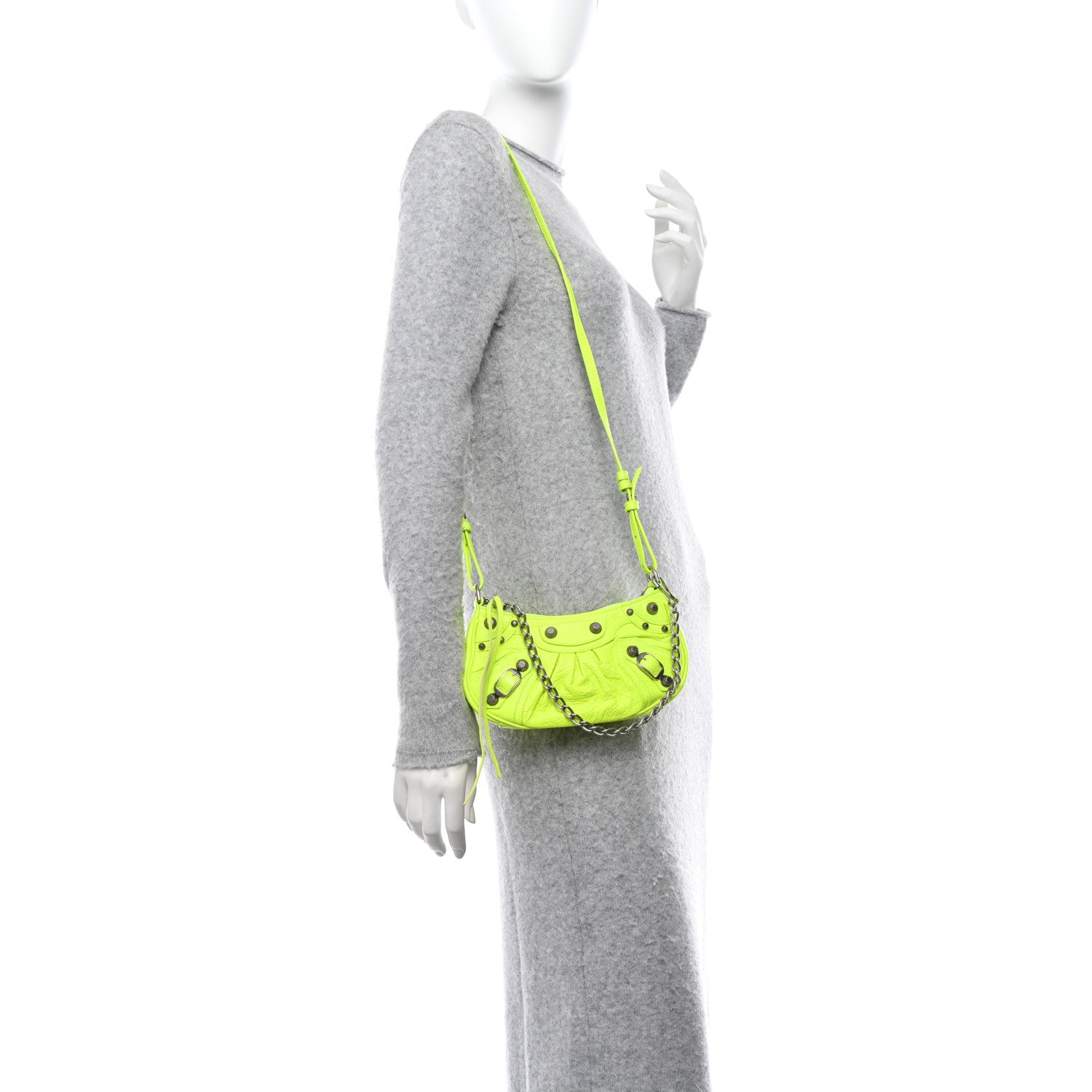 Balenciaga Agneau Arena Le Cagole Mini Purse With Chain Lime 2 of 10
