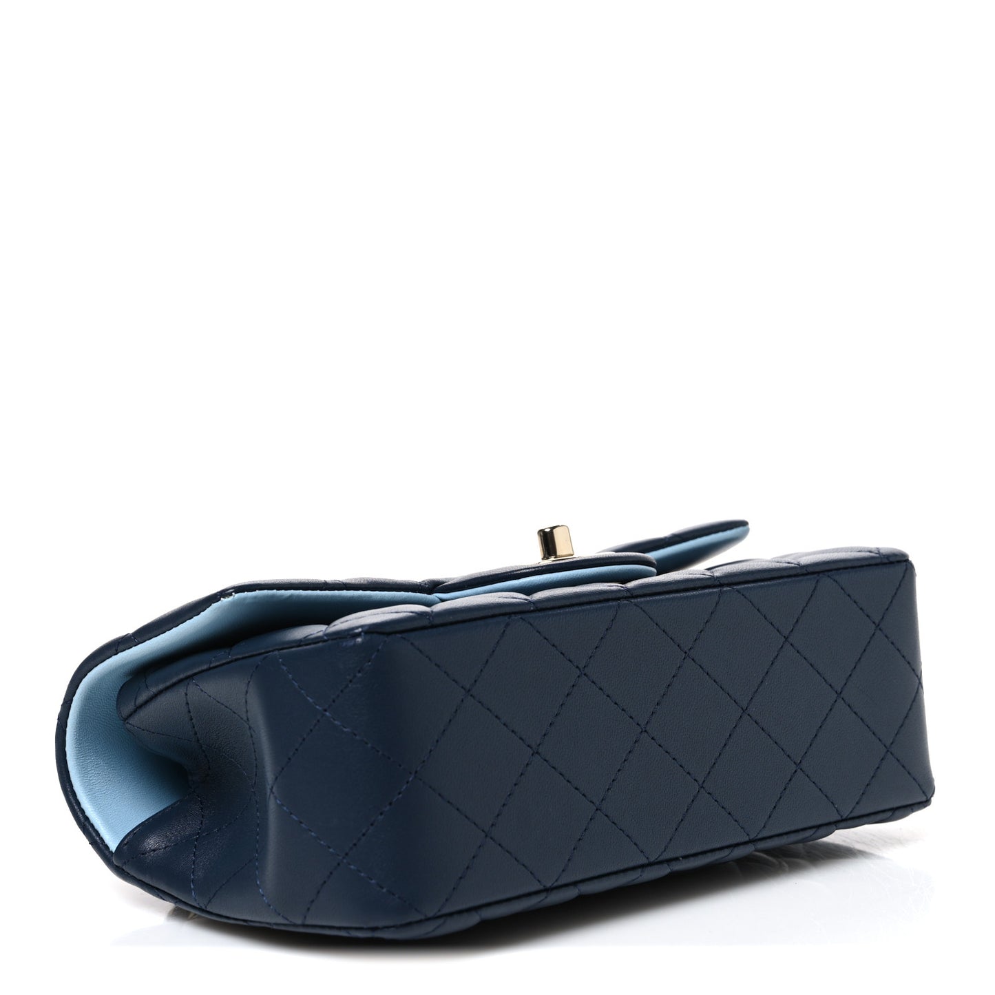 Lambskin Quilted Bi-Color Mini Top Handle Rectangular Flap Navy Blue Light Blue