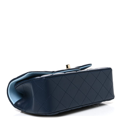 Chanel Lambskin Quilted Bi-Color Mini Top Handle Rectangular Flap Navy Blue Light Blue 4 of 11