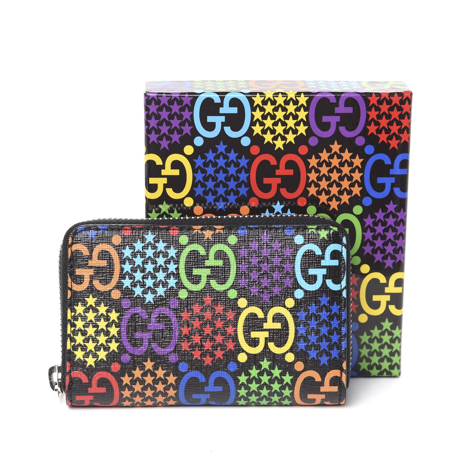 Gucci GG Supreme Monogram Psychedelic Zip Around Card Case Wallet Black 6 of 6