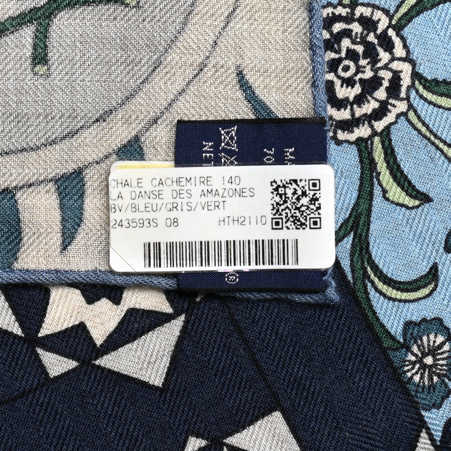 Cashmere Silk La Danse Des Amazones Shawl 140 Bleu Gris Vert