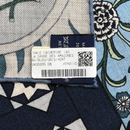 Hermes Cashmere Silk La Danse Des Amazones Shawl 140 Bleu Gris Vert 7 of 7