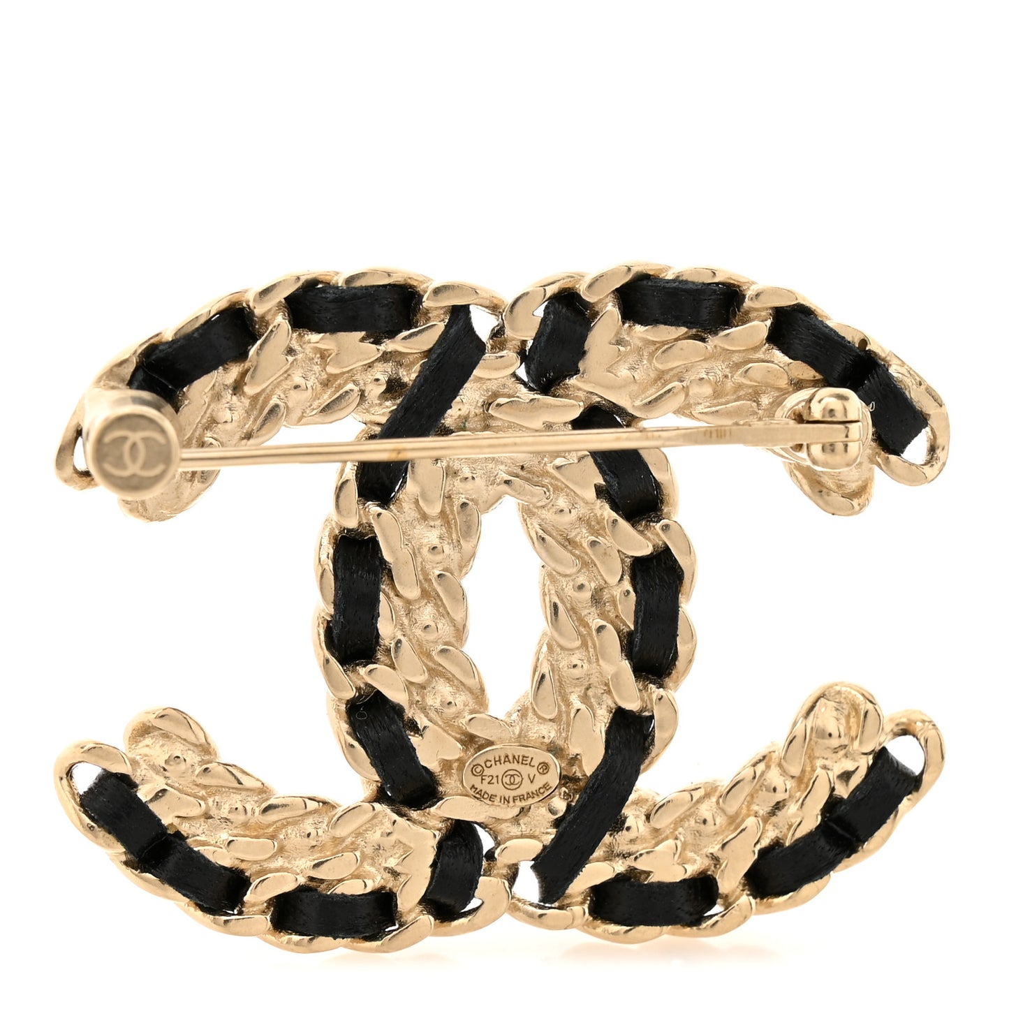 Lambskin Crystal Vintage Allure CC Chain Brooch Black Gold