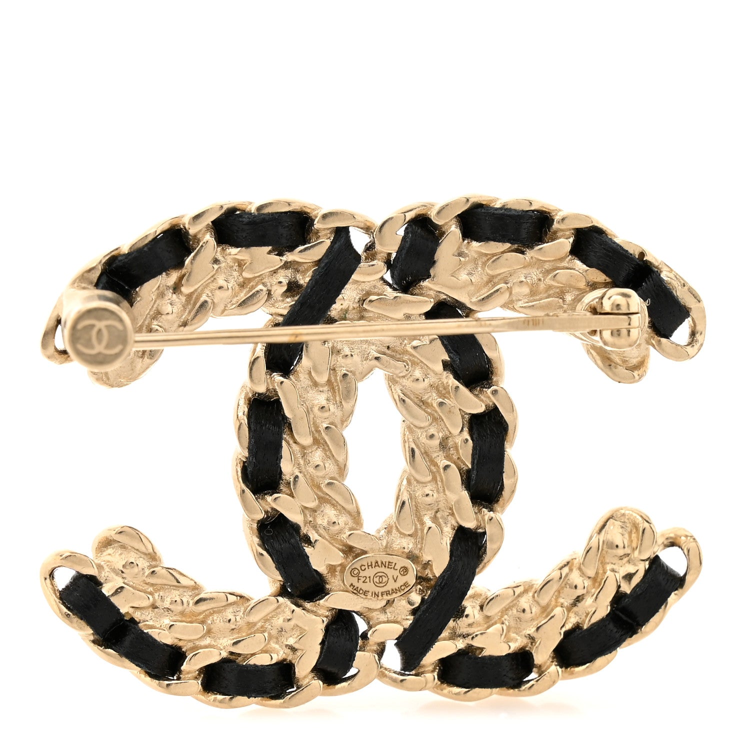 Chanel Lambskin Crystal Vintage Allure CC Chain Brooch Black Gold 3 of 4